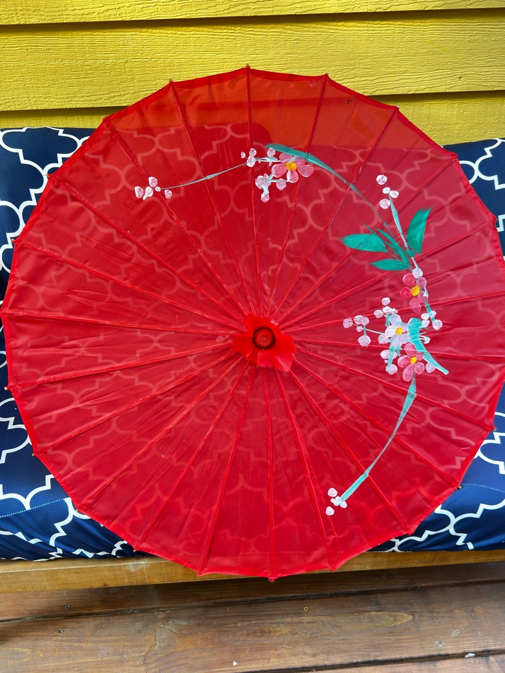 Red Floral handpainted Asian style Parasol Umbrella for Parties Home decor